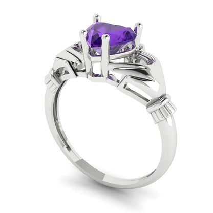 1.05 cttw Natural Amethyst Celtic Claddagh Engagement Ring - Solid Gold (Heart Cut,6.5mm)