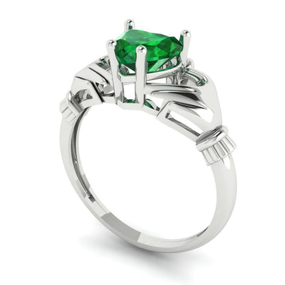 1.05 cttw Simulated Emerald Celtic Claddagh Engagement Ring - Solid Gold (Heart Cut,6.5mm)