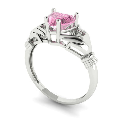 1.05 cttw Zirconia Simulated Pink Diamond Celtic Claddagh Engagement Ring - Solid Gold (VVS1, Heart Cut,6.5mm)