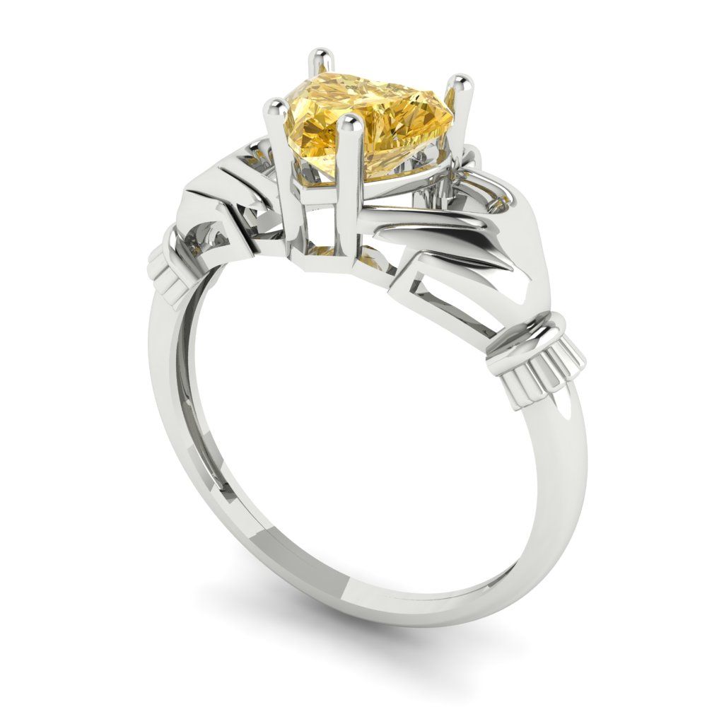 1.05 cttw Yellow Moissanite Celtic Claddagh Engagement Ring - Solid Gold (Heart Cut,6.5mm)