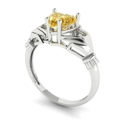 1.05 cttw Yellow Moissanite Celtic Claddagh Engagement Ring - Solid Gold (Heart Cut,6.5mm)