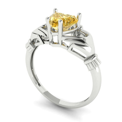 1.05 cttw Natural Citrine Celtic Claddagh Engagement Ring - Solid Gold (Heart Cut,6.5mm)