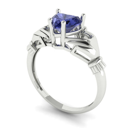 1.05 cttw Simulated Tanzanite Celtic Claddagh Engagement Ring - Solid Gold (Heart Cut,6.5mm)