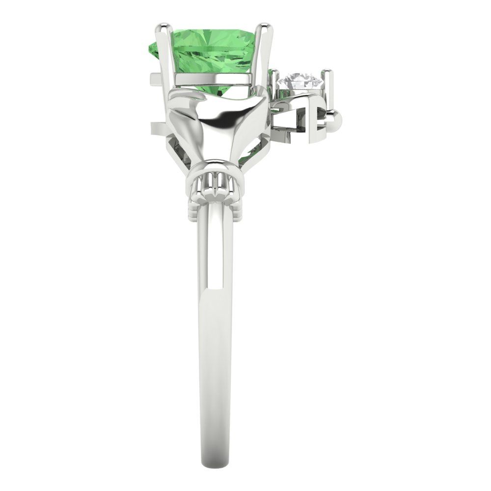 1.05 cttw Zirconia Simulated Green Diamond Celtic Claddagh Engagement Ring - Solid Gold (VVS1, Heart Cut,6.5mm)