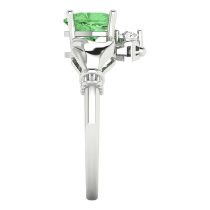 1.05 cttw Zirconia Simulated Green Diamond Celtic Claddagh Engagement Ring - Solid Gold (VVS1, Heart Cut,6.5mm)