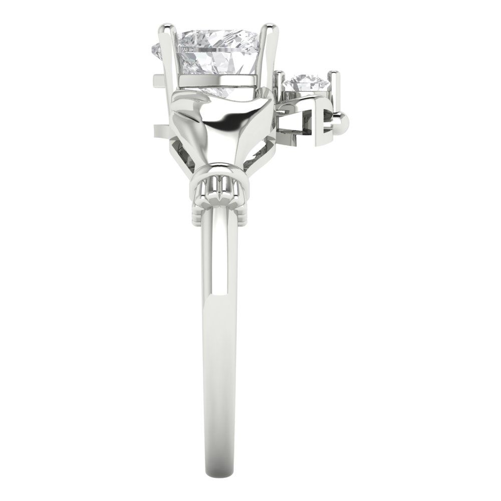 1.05 cttw Certified Moissanite Celtic Claddagh Engagement Ring - Solid Gold (VVS1, D-F,Heart Cut,6.5mm)