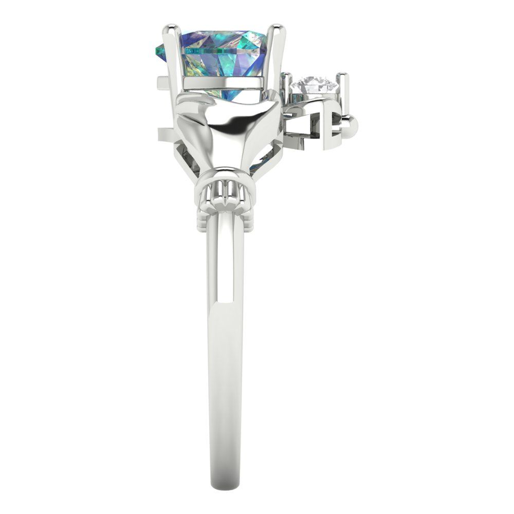 1.05 cttw Blue Moissanite Celtic Claddagh Engagement Ring - Solid Gold (Heart Cut,6.5mm)