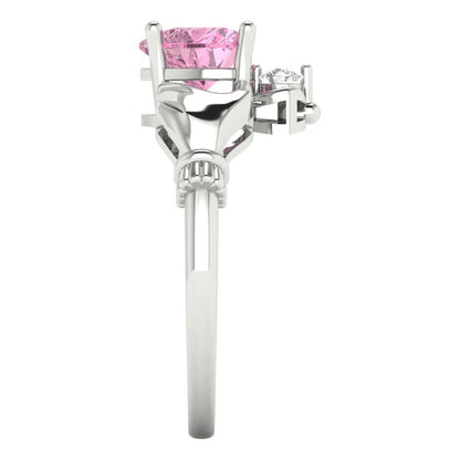 1.05 cttw Zirconia Simulated Pink Diamond Celtic Claddagh Engagement Ring - Solid Gold (VVS1, Heart Cut,6.5mm)