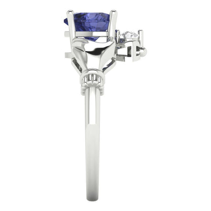 1.05 cttw Simulated Tanzanite Celtic Claddagh Engagement Ring - Solid Gold (Heart Cut,6.5mm)