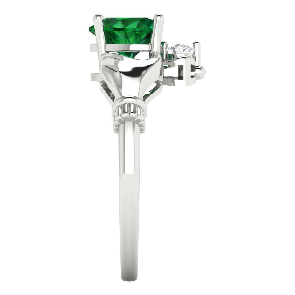1.05 cttw Simulated Emerald Celtic Claddagh Engagement Ring - Solid Gold (Heart Cut,6.5mm)