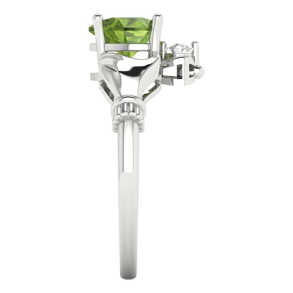 1.05 cttw Natural Peridot Celtic Claddagh Engagement Ring - Solid Gold (Heart Cut,6.5mm)