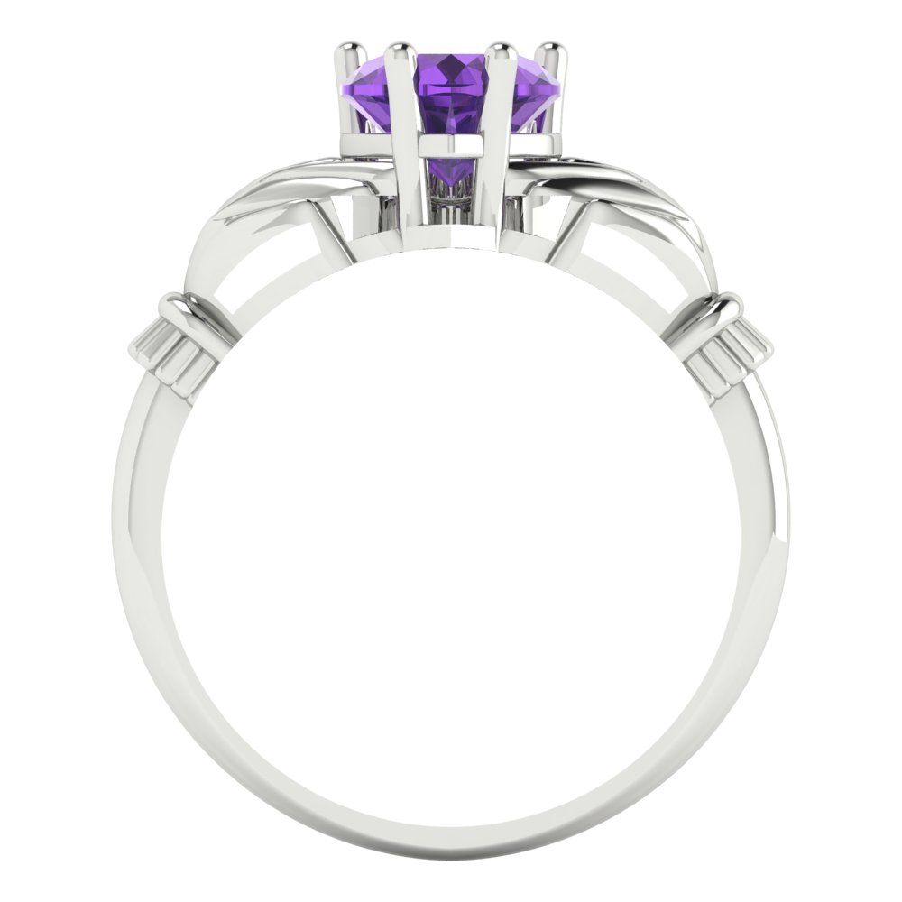 1.05 cttw Natural Amethyst Celtic Claddagh Engagement Ring - Solid Gold (Heart Cut,6.5mm)