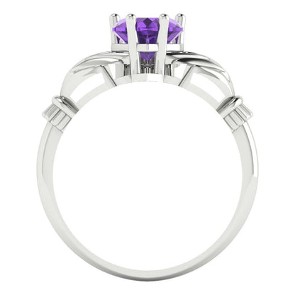 1.05 cttw Natural Amethyst Celtic Claddagh Engagement Ring - Solid Gold (Heart Cut,6.5mm)