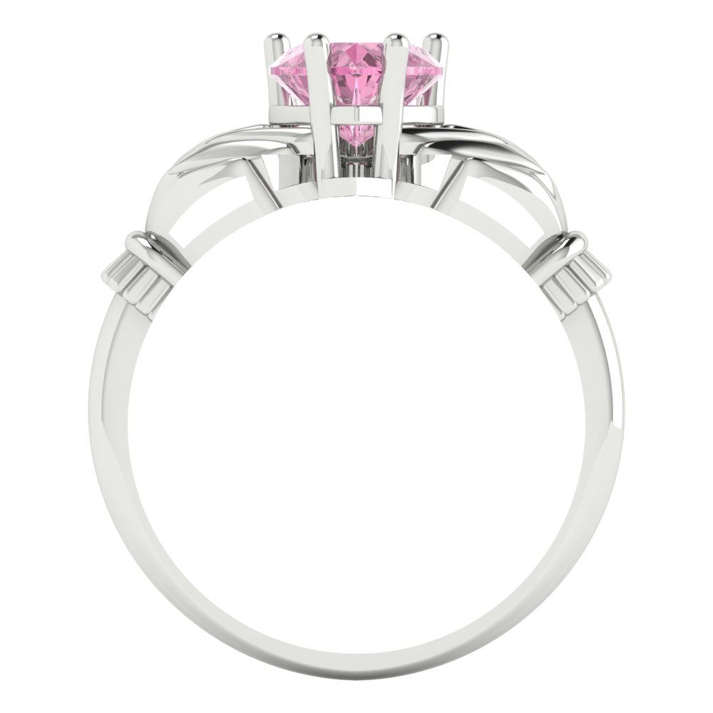 1.05 cttw Zirconia Simulated Pink Diamond Celtic Claddagh Engagement Ring - Solid Gold (VVS1, Heart Cut,6.5mm)