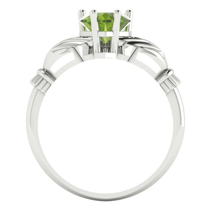 1.05 cttw Natural Peridot Celtic Claddagh Engagement Ring - Solid Gold (Heart Cut,6.5mm)