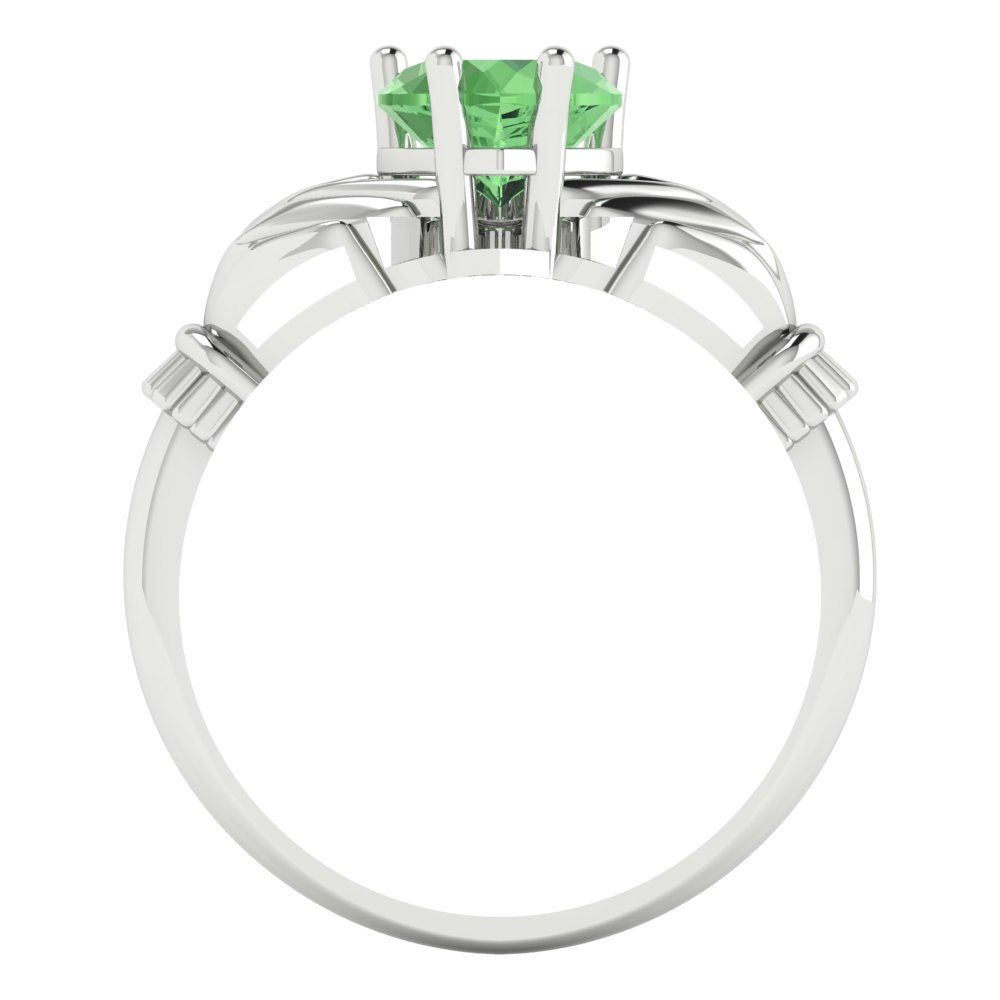 1.05 cttw Zirconia Simulated Green Diamond Celtic Claddagh Engagement Ring - Solid Gold (VVS1, Heart Cut,6.5mm)