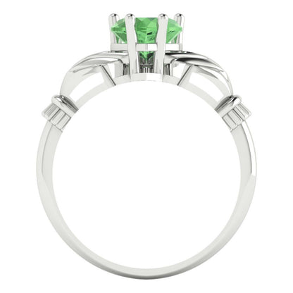 1.05 cttw Zirconia Simulated Green Diamond Celtic Claddagh Engagement Ring - Solid Gold (VVS1, Heart Cut,6.5mm)