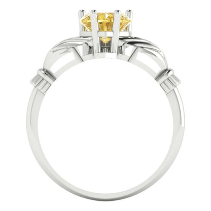 1.05 cttw Natural Citrine Celtic Claddagh Engagement Ring - Solid Gold (Heart Cut,6.5mm)