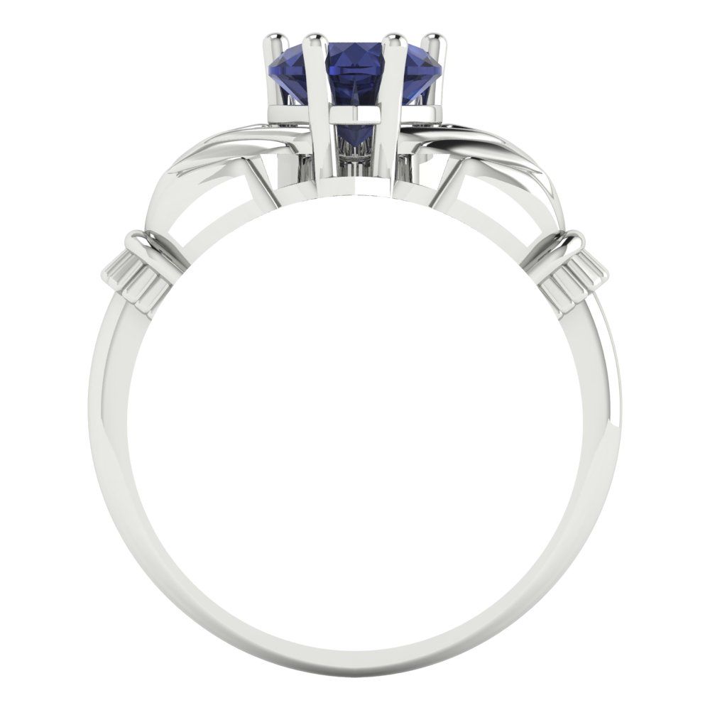 1.05 cttw Simulated Blue Sapphire Celtic Claddagh Engagement Ring - Solid Gold (Heart Cut,6.5mm)