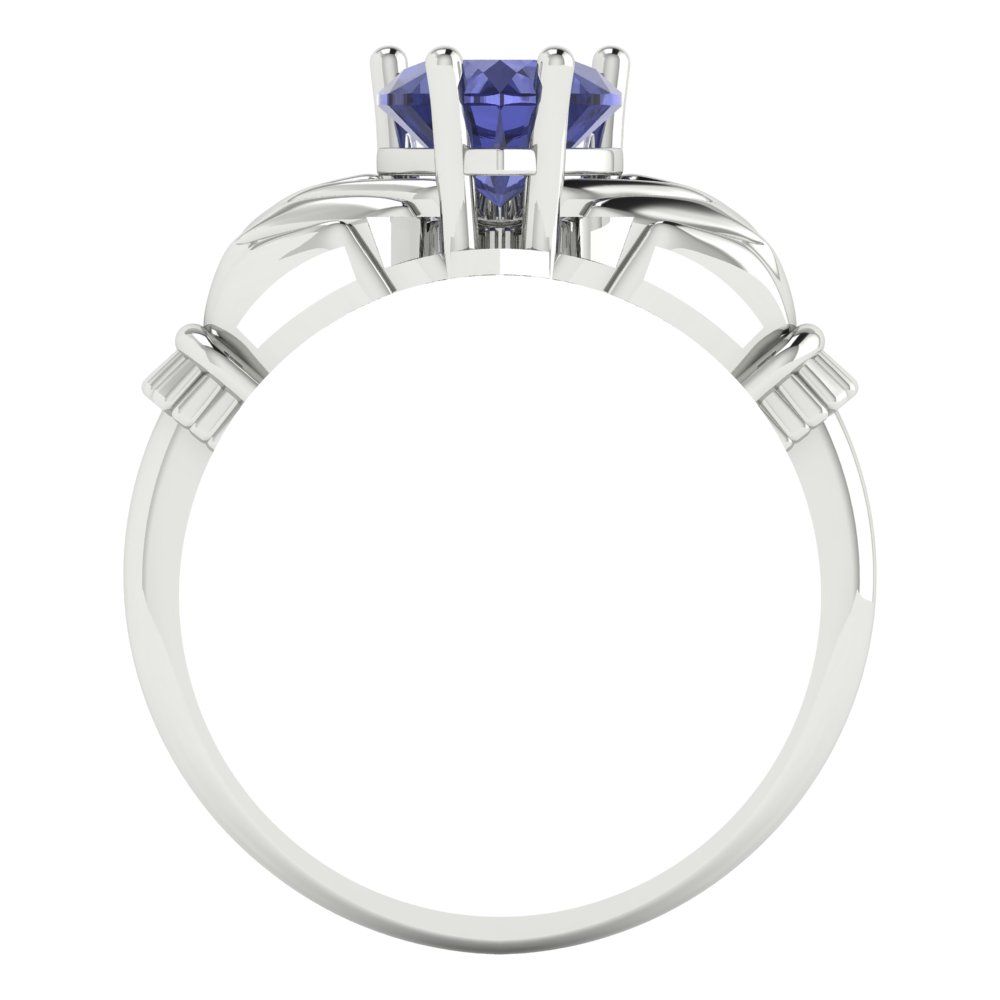 1.05 cttw Simulated Tanzanite Celtic Claddagh Engagement Ring - Solid Gold (Heart Cut,6.5mm)