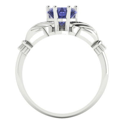 1.05 cttw Simulated Tanzanite Celtic Claddagh Engagement Ring - Solid Gold (Heart Cut,6.5mm)