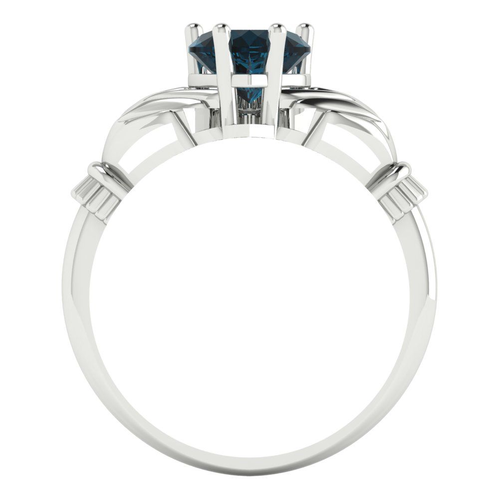 1.05 cttw Natural London Blue Topaz Celtic Claddagh Engagement Ring - Solid Gold (Heart Cut,6.5mm)