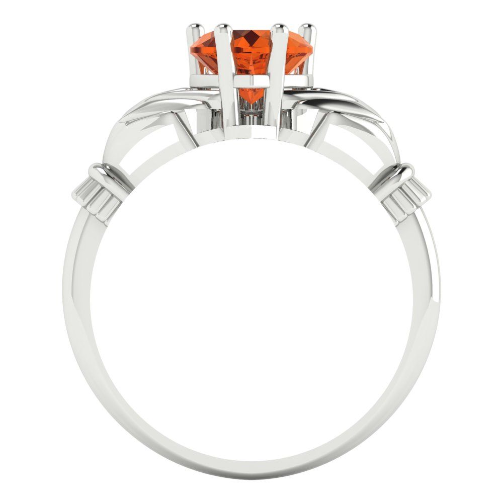 1.05 cttw Zirconia Simulated Red Diamond Celtic Claddagh Engagement Ring - Solid Gold (VVS1, Heart Cut,6.5mm)