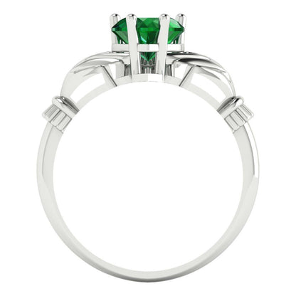 1.05 cttw Simulated Emerald Celtic Claddagh Engagement Ring - Solid Gold (Heart Cut,6.5mm)