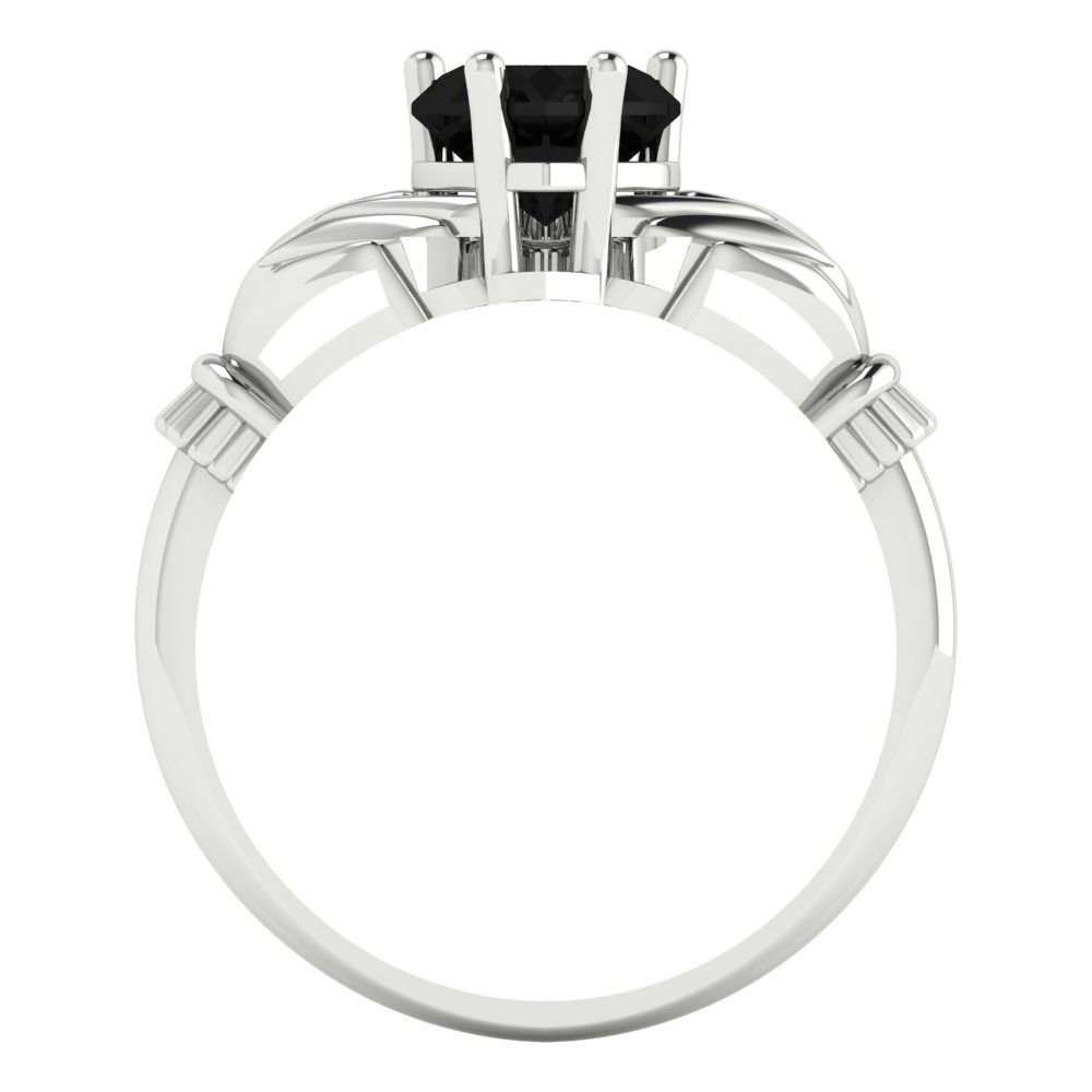 1.05 cttw Natural Onyx Celtic Claddagh Engagement Ring - Solid Gold (Heart Cut,6.5mm)