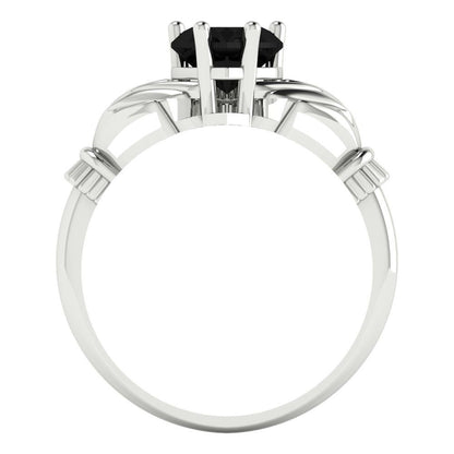 1.05 cttw Natural Onyx Celtic Claddagh Engagement Ring - Solid Gold (Heart Cut,6.5mm)