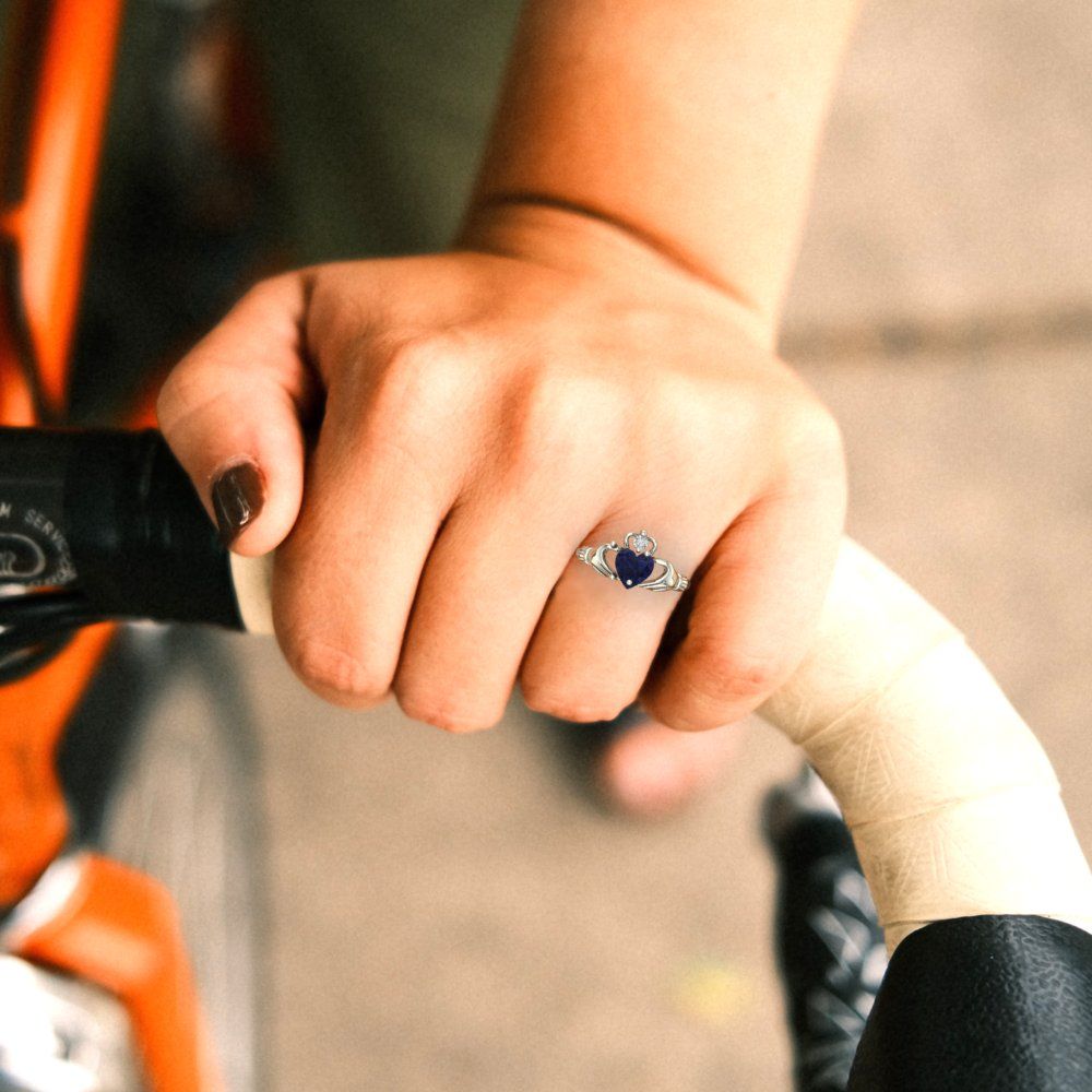 1.05 cttw Simulated Blue Sapphire Celtic Claddagh Engagement Ring - Solid Gold (Heart Cut,6.5mm)