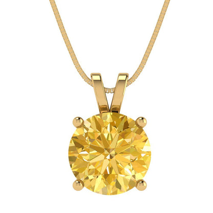 3cttw Round Cut Citrine Gold-Plated 925 Silver Pendant and 16" Box-Chain Necklace