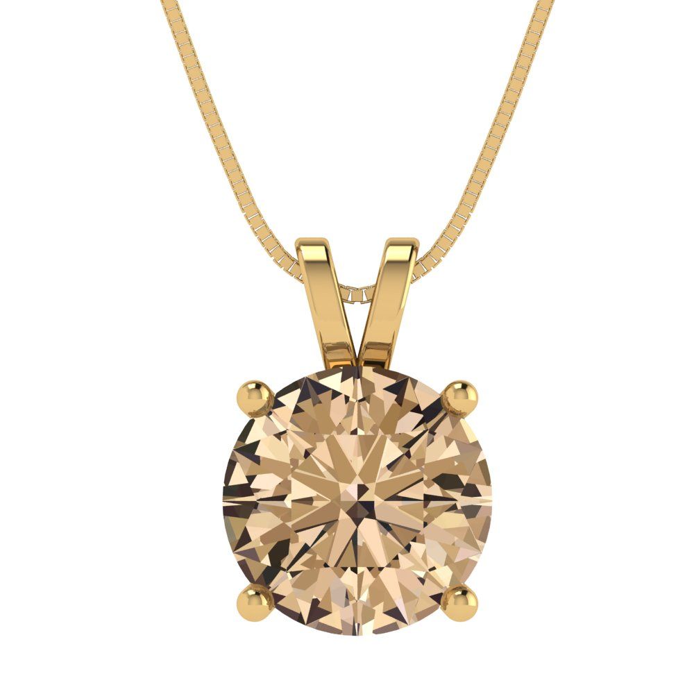 3 tcw Necklace Pendant - 14K White Gold Round Cut Solitaire  Yellow Moissanite - Adjustable Length - 15in Box Chain to 18in