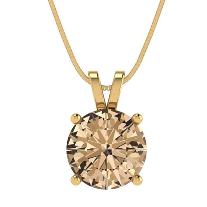 3 tcw Necklace Pendant - 14K White Gold Round Cut Solitaire  Yellow Moissanite - Adjustable Length - 15in Box Chain to 18in