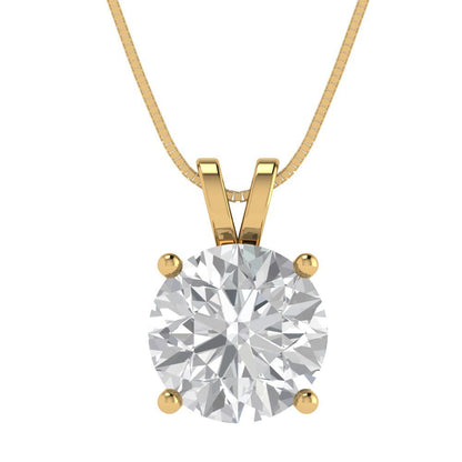 3 tcw Necklace Pendant - 14K White Gold Round Cut Solitaire  White Sapphire - Adjustable Length - 15in Box Chain to 18in