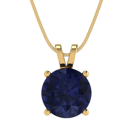 3cttw Round Cut Blue Sapphire Gold-Plated 925 Silver Pendant and 16" Box-Chain Necklace