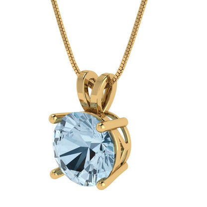 3cttw Round Cut Blue Gold-Plated 925 Silver Pendant and 16" Box-Chain Necklace