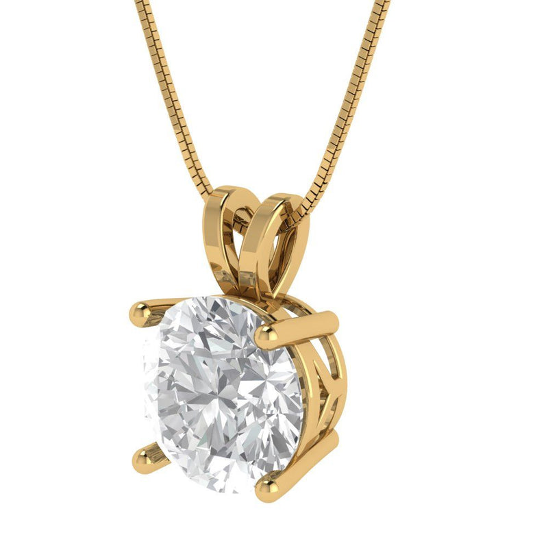 3 ct Brilliant Round Cut Solitaire Moissanite Stone Yellow Gold Pendant with 16" Chain