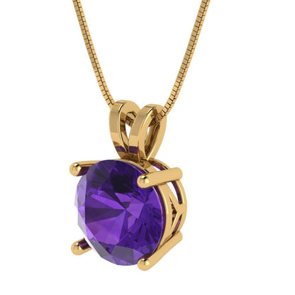 3cttw Round Cut Amethyst Gold-Plated 925 Silver Pendant and 16" Box-Chain Necklace