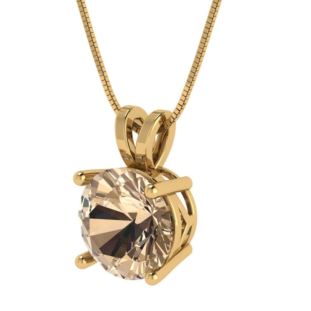 3 tcw Necklace Pendant - 14K White Gold Round Cut Solitaire  Yellow Moissanite - Adjustable Length - 15in Box Chain to 18in