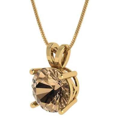 3cttw Round Cut Champagne Gold-Plated 925 Silver Pendant and 16" Box-Chain Necklace
