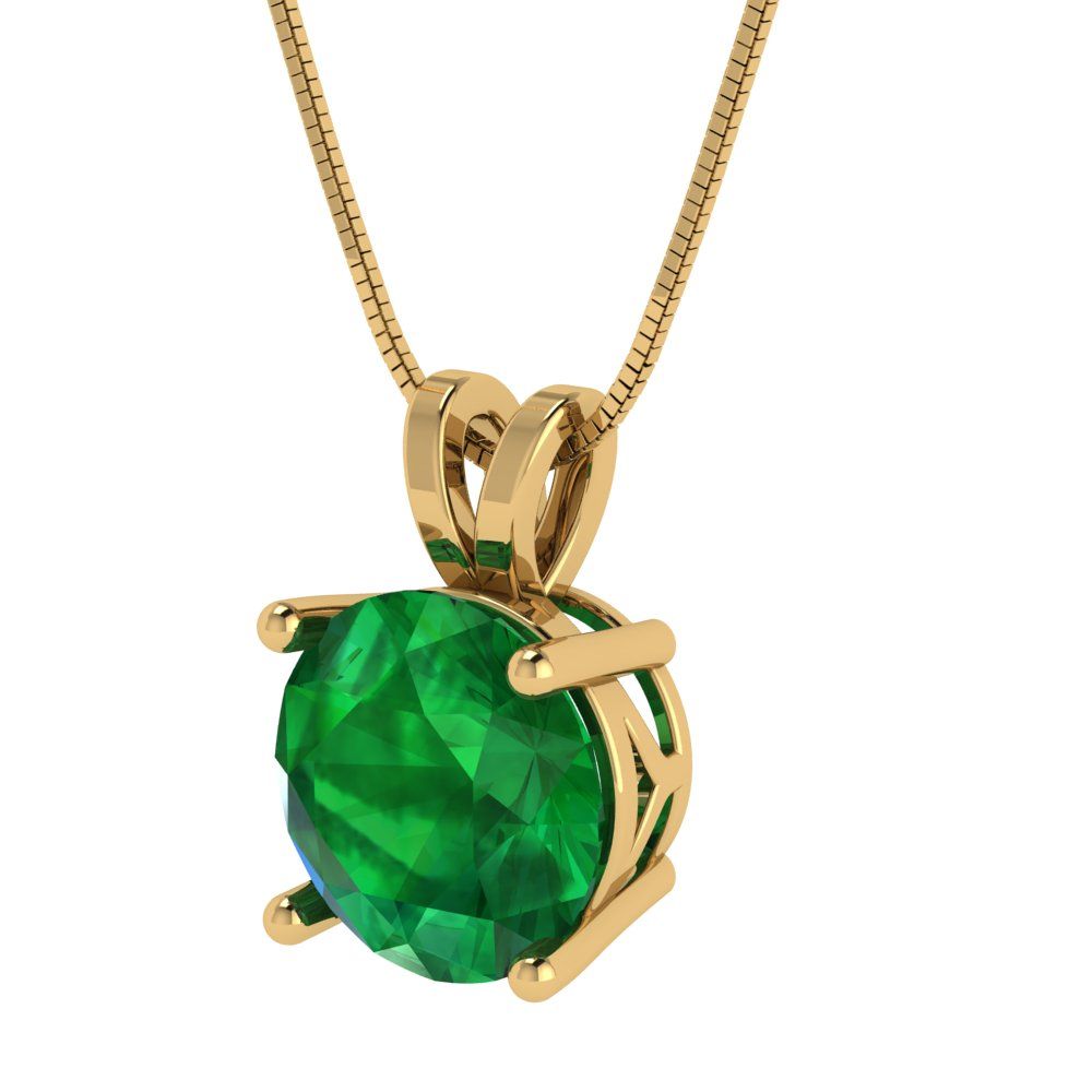 3cttw Round Cut Emerald Gold-Plated 925 Silver Pendant and 16" Box-Chain Necklace