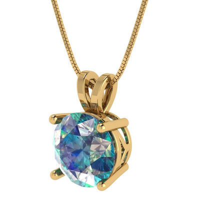 3 tcw Necklace Pendant - 14K White Gold Round Cut Solitaire  Blue Moissanite - Adjustable Length - 15in Box Chain to 18in
