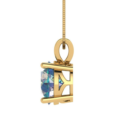3cttw Round Cut Blue Moissanite Gold-Plated 925 Silver Pendant and 16" Box-Chain Necklace