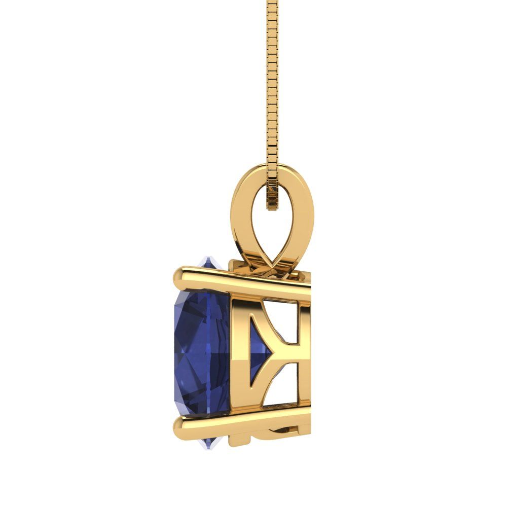 3cttw Round Cut Blue Sapphire Gold-Plated 925 Silver Pendant and 16" Box-Chain Necklace