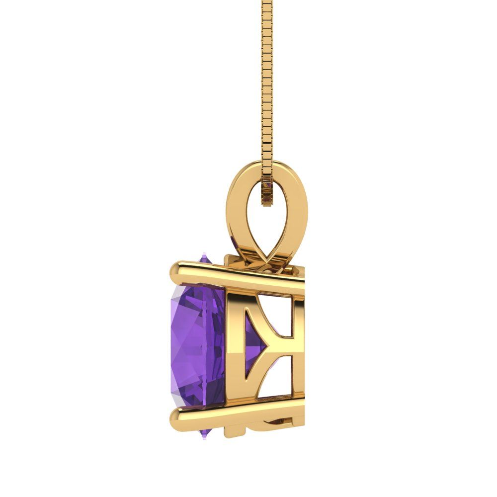 3cttw Round Cut Amethyst Gold-Plated 925 Silver Pendant and 16" Box-Chain Necklace