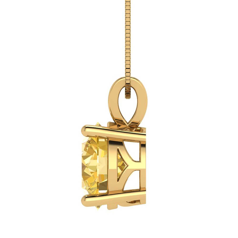 3cttw Round Cut Citrine Gold-Plated 925 Silver Pendant and 16" Box-Chain Necklace