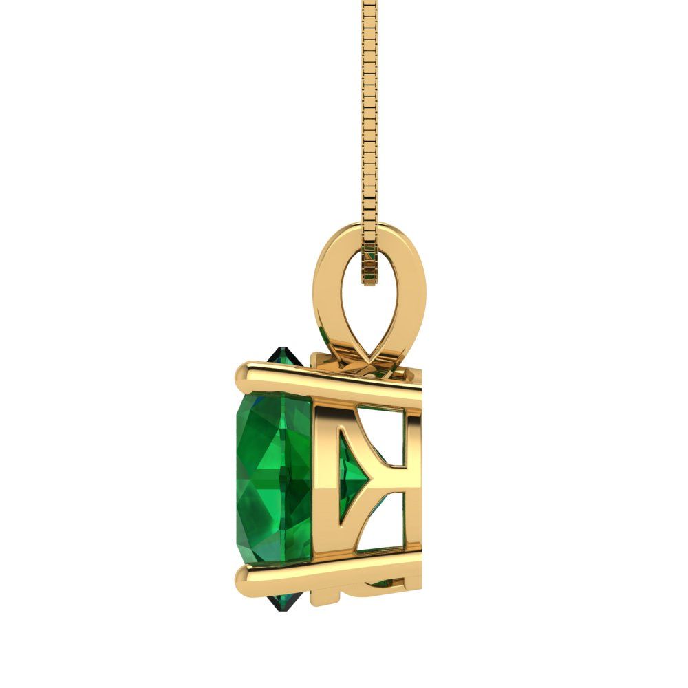3cttw Round Cut Emerald Gold-Plated 925 Silver Pendant and 16" Box-Chain Necklace