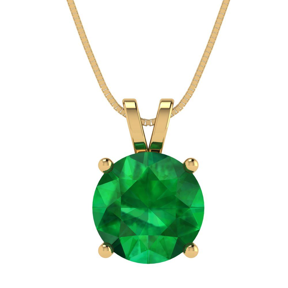 3cttw Round Cut Emerald Gold-Plated 925 Silver Pendant and 16" Box-Chain Necklace