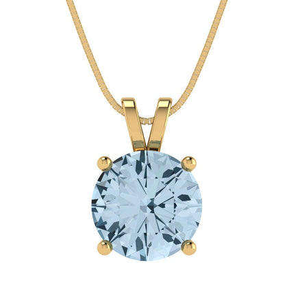 3 tcw Necklace Pendant - 14K White Gold Round Cut Solitaire  Swiss Blue Topaz - Adjustable Length - 15in Box Chain to 18in